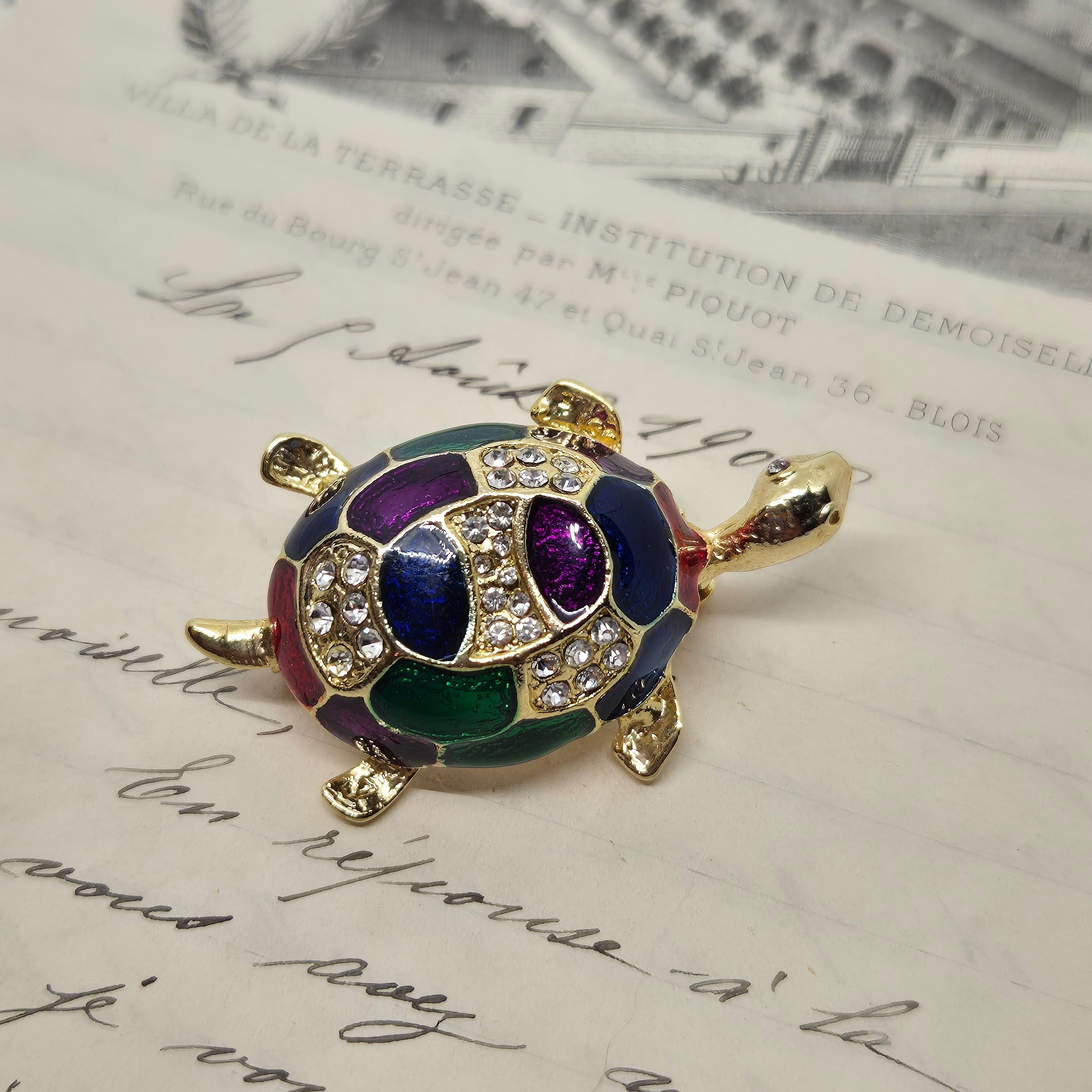 Broche Ancienne En Forme De Tortue - Plaqué Or 18k 750, Strass - Occasion, Vintage - Idéal Collection