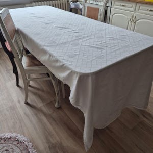 Antike große Tischdecke Baumwolle mit geklöppeltem Rand weiß 120x335cm Tafel lang ?