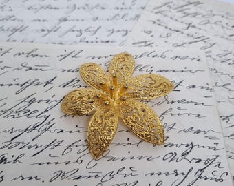 Broche Ancienne En Argent Massif 925 - Style Art Déco/Nouveau à Motifs Fleurs - Occasion