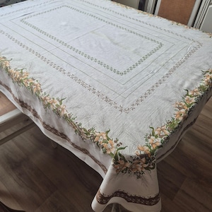 Vintage Leinen Tischdecke gemustert 125x160cm