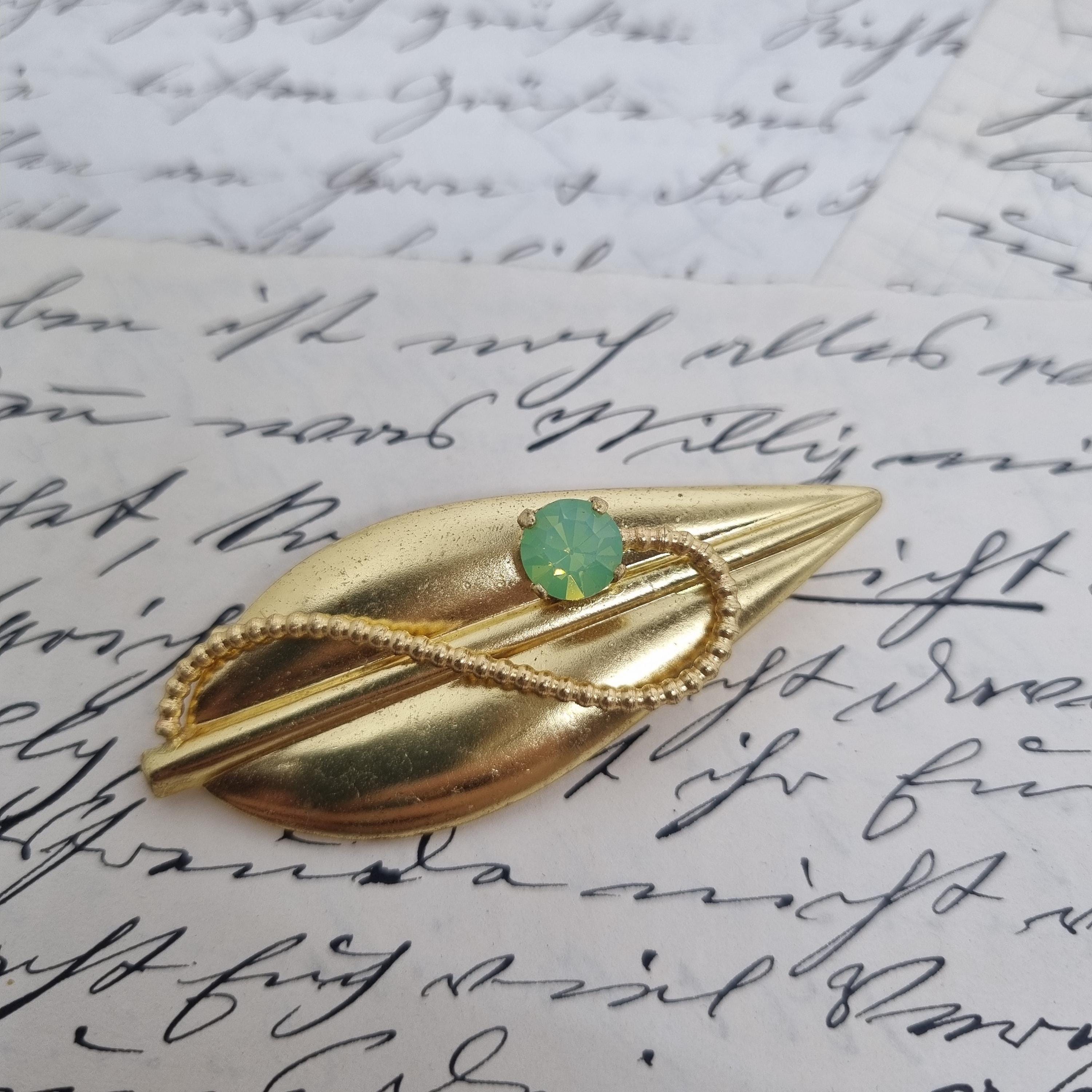 Broche Ancienne Art Nouveau En Bronze Et Turquoise - France - Vintage - Occasion Bon État