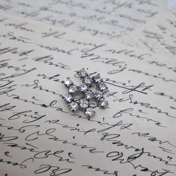Broche Art Déco Strass Blancs Et Perle - Années 50, Alliage Argenté, Occasion