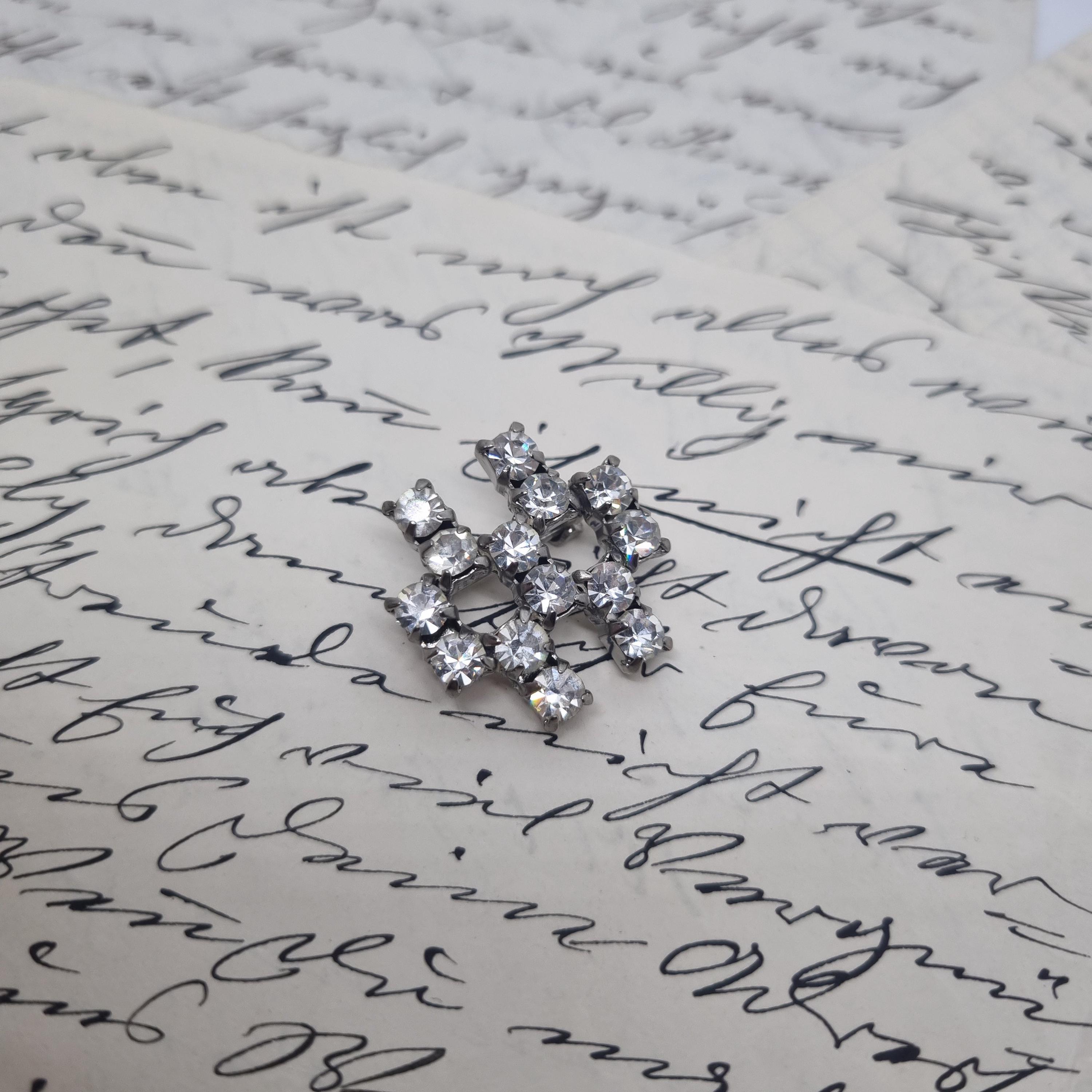 Broche Ancienne Art Déco Avec Strass Blancs - Années 50 - Occasion Portée - Style Vintage