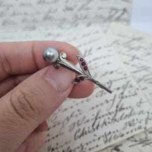 Unique Art Nouveau Vintage Brooch Antique 50s Silver Red