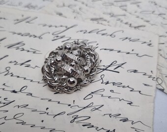 Unique vintage brooch, antique 1950s Art Nouveau style, silver