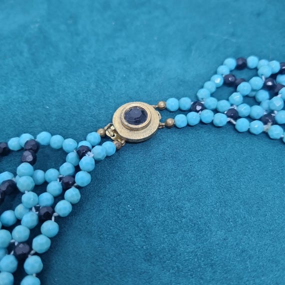 Collier Ancien Perles Bleues En Pierre - Style Années 70 - Occasion
