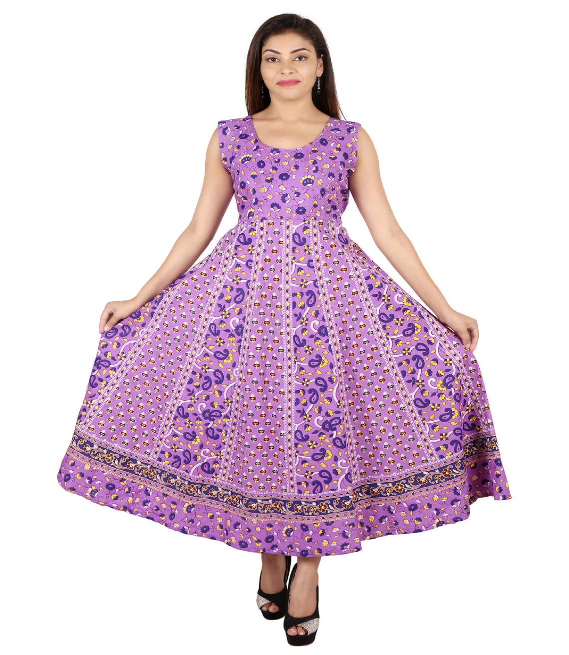 Women's Cotton Midi Dress Indian Printed Dress Long | Etsy