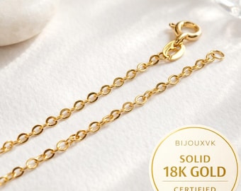 18k Solid Yellow Gold Mirror Curb Chain (750/1000) – 18K Gold Necklace for Men, Women, and Children – Gift Box and Pouch