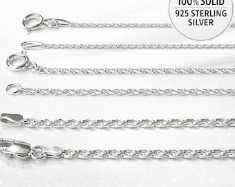 Sterling silver 925/1000 rope chain – Braided rope link – Silver necklace for women, men or children – Gift box and pouch