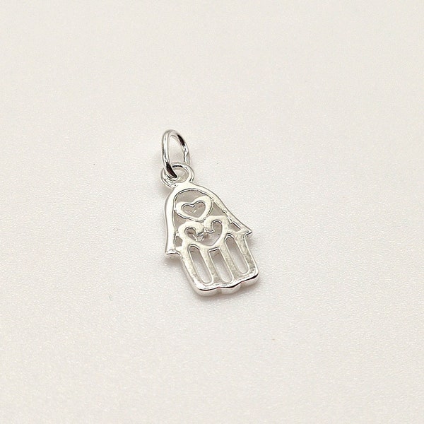 Petit pendentif Main de Fatma en argent massif 925/1000 - Avec écrin et sachet cadeau