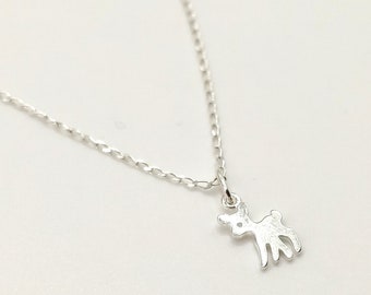 Small doe pendant in solid 925/1000 rhodium-plated silver - Small doe animal shape - With box and gift bag
