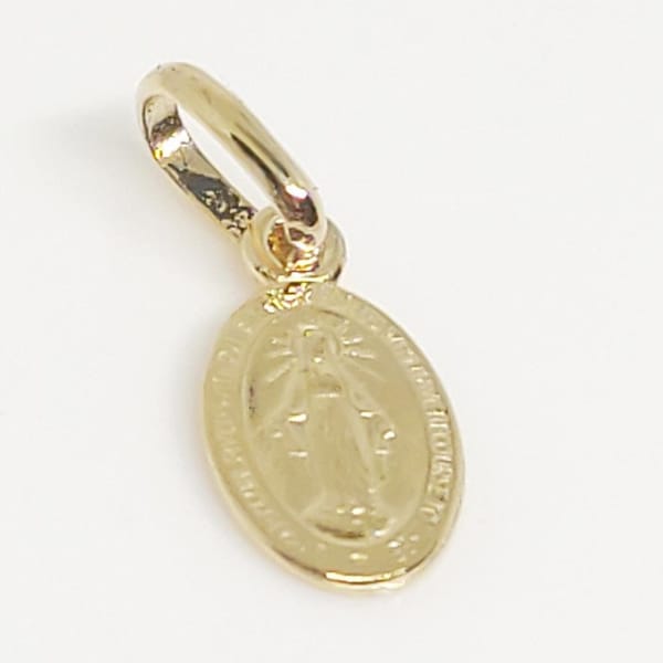 Petit pendentif Médaille Vierge or jaune massif 18 carats 750/1000 18K - symbole religieux - avec écrin berlingot et sachet cadeau