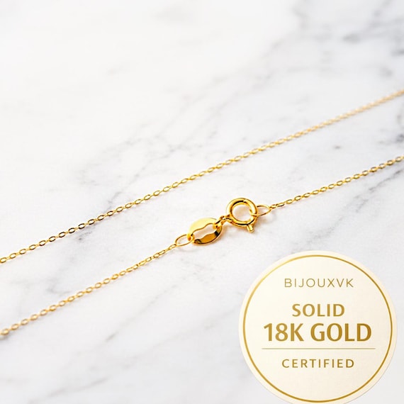 Chaîne forçat fine en or jaune massif 18K (750/1000) – collier fin et léger en or 18 carats pour femme – maille forçat brillante
