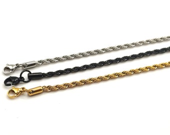 Cadena de collar de acero inoxidable cuerda de malla 3 mm - hipoalergénica - 40 cm, 45 cm, 50 cm, 55 cm, 60 cm - dorado, negro o plateado