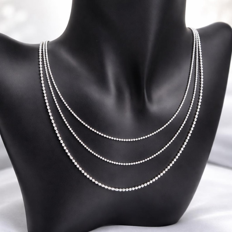 Sterling silver ball chain – 925 silver necklace for women, men, or children – Sterling silver jewelry – Gift box and pouch image 3