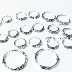 Bali Hoop Earrings in 925 Sterling Silver - Patterned Hoops - with Gift Box and Bag - Multiple Styles