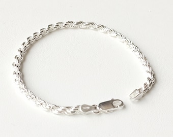 Bracelet en argent massif 925/1000 - Maille : Corde