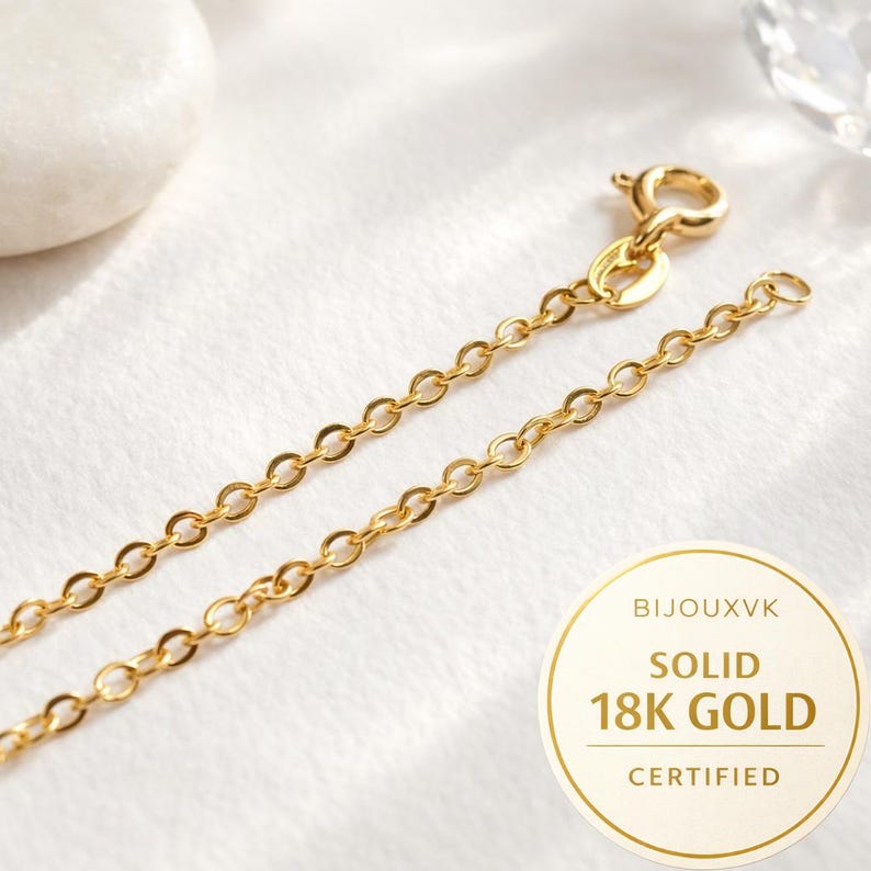 18k Solid Yellow Gold Mirror Curb Chain (750/1000) – 18K Gold Necklace for Men, Women, and Children – Gift Box and Pouch image 1