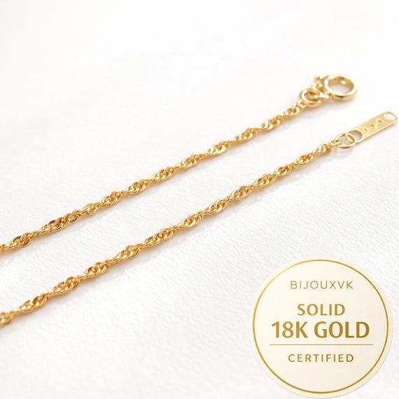 Chaîne Singapour en or massif 18 carats 750/1000 – Maille torsadée 1,1 mm – Collier or 18K pour femme, homme – Écrin et sachet cadeau