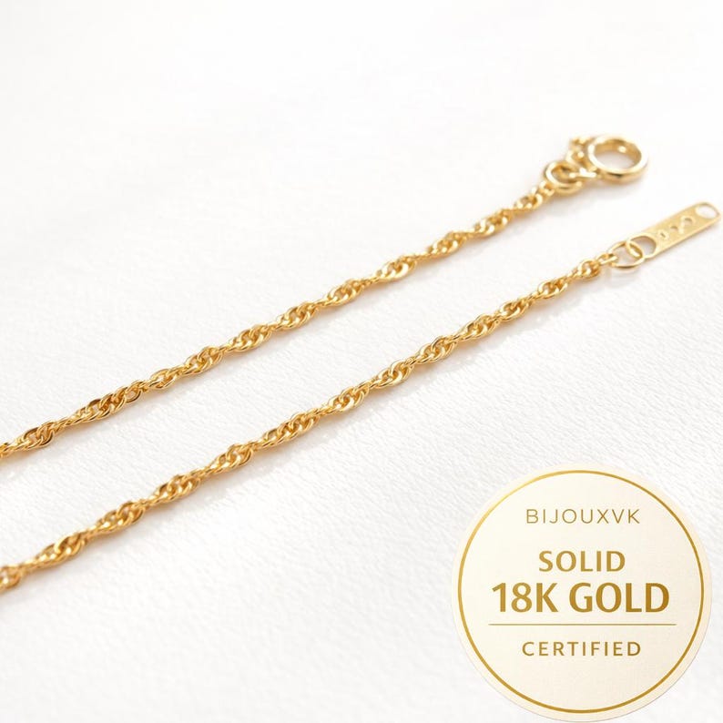 18k Solid Gold Singapore Chain (750/1000) – 1.1mm Twisted Link – 18K Gold Necklace for Women and Men – Gift Box and Pouch image 1