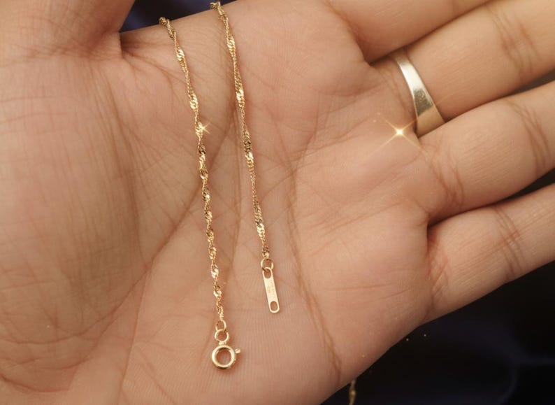 18k Solid Gold Singapore Chain (750/1000) – 1.1mm Twisted Link – 18K Gold Necklace for Women and Men – Gift Box and Pouch image 6