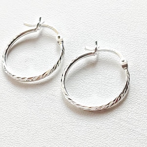 925 Sterling Silver Hoop Earrings - Textured Hoops - With Gift Box and Bag