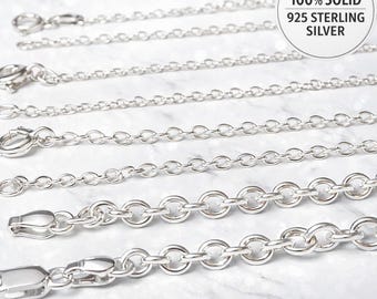 Sterling silver 925 curb chain – Silver necklace for women, men, or children – Round or filed finish – Gift box and pouch