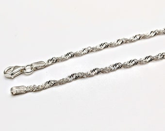 Chaîne en argent massif 925/1000 maille torsadée 2,2 mm - avec écrin et sachet cadeau - pour femme, homme et enfant