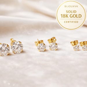 Orecchini a bottone in oro giallo massiccio 18k (750/1000) – Zirconi cubici incastonati – Diametri da 3 a 8 mm – Confezione regalo e sacchetto immagine 1