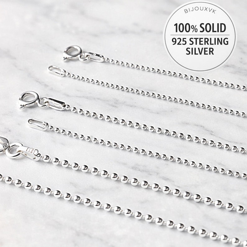 Sterling silver ball chain – 925 silver necklace for women, men, or children – Sterling silver jewelry – Gift box and pouch 2 mm