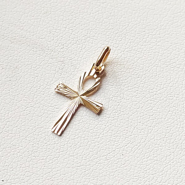 Pendentif or jaune massif 18 carats 750/1000 18K croix Ankh égyptienne  - avec écrin et sachet cadeau - pour femme ou enfant