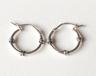 Hoop earrings in solid 925 silver style 9 - patterned hoops - with berlingot box and gift bag