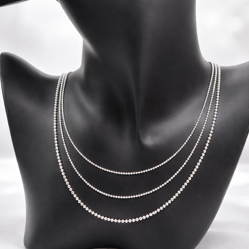 Sterling silver ball chain – 925 silver necklace for women, men, or children – Sterling silver jewelry – Gift box and pouch image 2