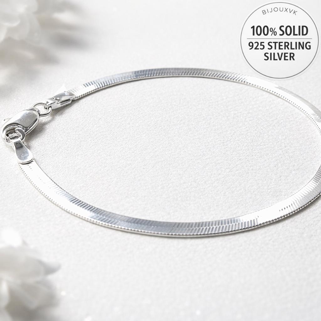 Bracelet En Argent Massif 925/1000 - Modèle Maille Serpent, Joli Et Intemporel, Occasion