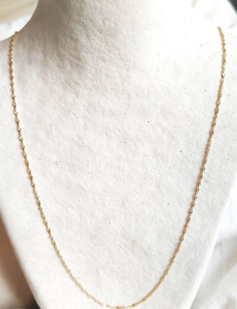 18k Solid Gold Singapore Chain (750/1000) – 1.1mm Twisted Link – 18K Gold Necklace for Women and Men – Gift Box and Pouch image 3