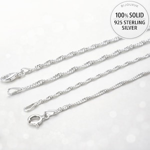 Singapore-kedja i 925 sterlingsilver – Spiralvriden kedja – Silverhalsband för kvinnor, män eller barn – Presentask och påse