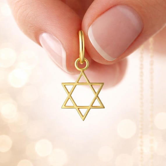Pendentif étoile De David En Or Jaune 18 Carats – Bijou Juif Pour Femme Ou Homme, Neuf
