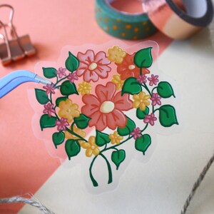 Fancy flowers clear sticker| Waterproof sticker, Flower sticker, floral sticker, water bottle stickers, aesthetic flower sticker