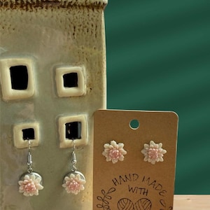 Delicate Lotus or Lily Flower Earrings – Ivory Clay Studs for Bridesmaids | Wedding Jewellery | Drop Option Available