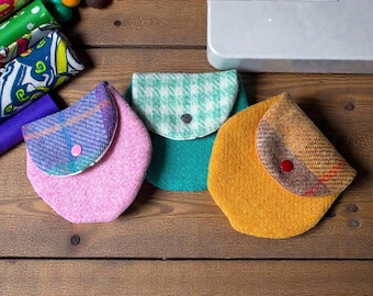 Handmade Authentic Harris Tweed Coin Purse, Fully Lined Snap Pouch