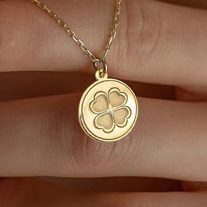 Real 14k Solid Gold Clover Necklace By Demir Uluer - Dainty Four Leaf Clover Jewelry - Delicate Yellow Gold Lucky Pendant Gift For Her