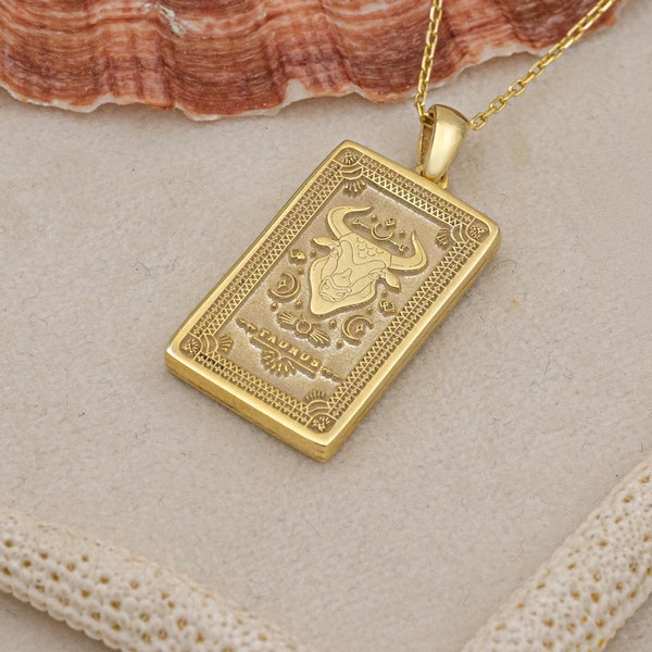 Zodiac Tarot Necklace Taurus The Hierophant Double Sided By Demir Uluer  - Dainty Horoscope Pendant - Astrology Jewelry - Mothers Day Gifts