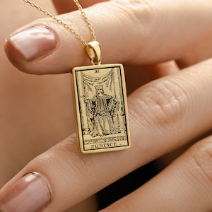 Sternzeichen Tarot Halskette Gerechtigkeit Waage Demir Uluer - Horoskop Anhänger - Doppelseitig Astrologie Schmuck - Geburtstag Geschenke - Geschenk für Sie