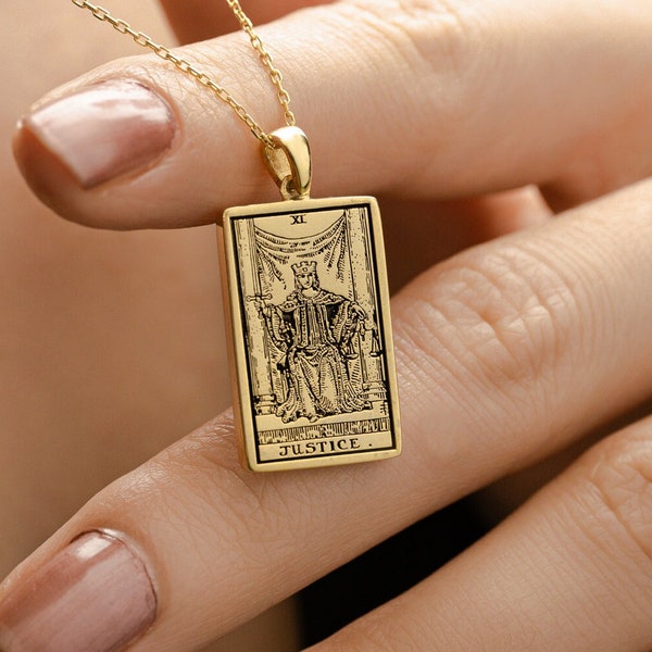 Zodiac Tarot Necklace Justice Balance By Demir Uluer - Pendentif Horoscope - Bijoux d'astrologie double face - Cadeaux d'anniversaire - Cadeau pour elle