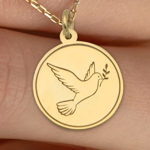 Dainty Dove Necklace 14k Real Solid Gold By Demir Uluer - Bird Pendant - Delicate Dove Jewelry - Religious Necklace  Dove Charm Gift For Her