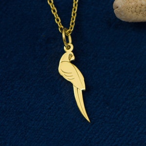 14K Solid Gold Parrot Necklace - Exotic Bird Pendant, Tropical Wildlife Jewelry, Colorful Parrot Charm, Unique Gift for Bird Lovers