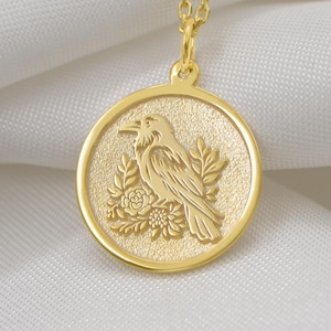 14K Solid Gold Raven Necklace – Symbol of Wisdom & Transformation | Mythic Jewelry for Spiritual Women | Free Engraving Included