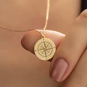 Real 14k Solid Gold Compass Necklace - Personalized Yellow Gold Compass Pendant - Dainty Nautical Jewelry - Gift for Her - By Demir Uluer