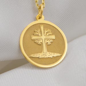 14K Solid Gold Cross Necklace – Handmade Christian Faith Pendant, Custom Religious Jewelry, Baptism or Confirmation Gift for Him or Her