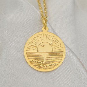 Real 14K Solid Gold Sunset Pendant Necklace – Sunset Jewelry | Handmade Sunset Charm | Unique Horizon Pendant Gift for Women, Christmas Gift